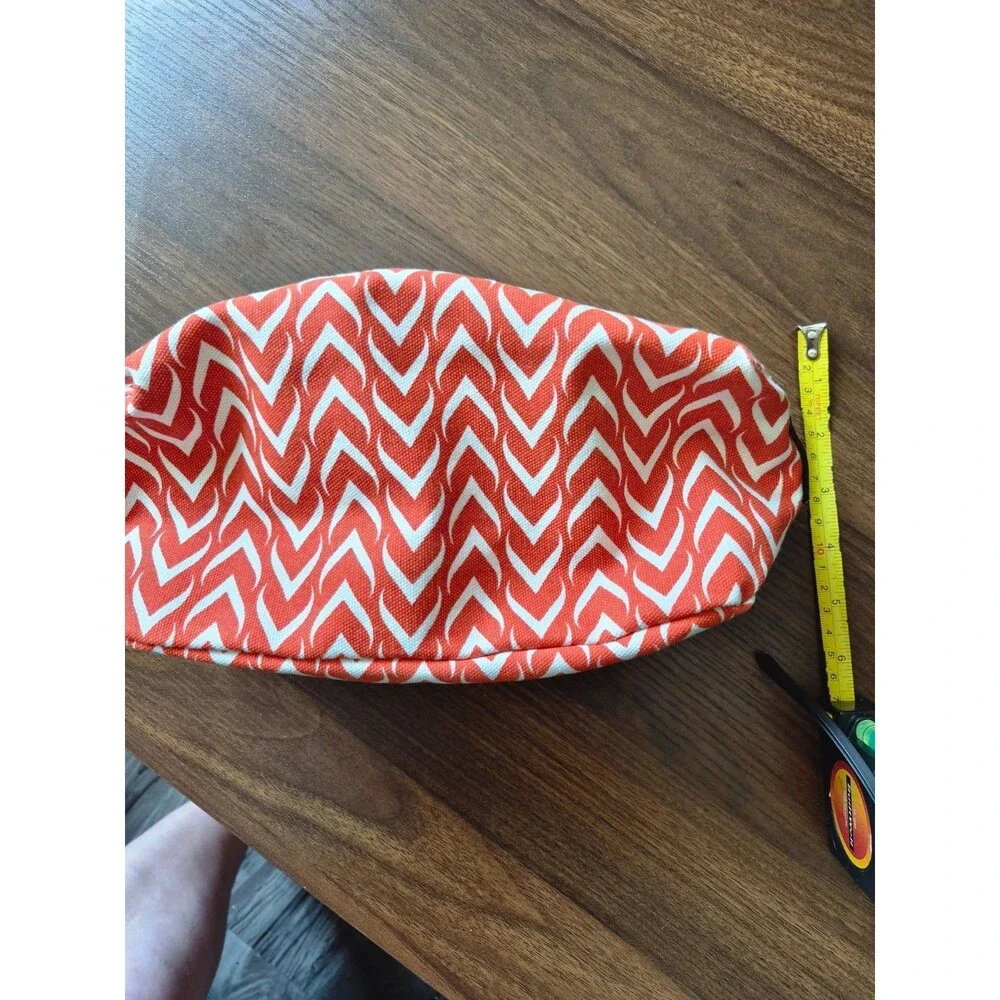 Ame & Lulu Cosmetic Makeup Bag Travel Pouch Canvas Orange White Geometric Zipper